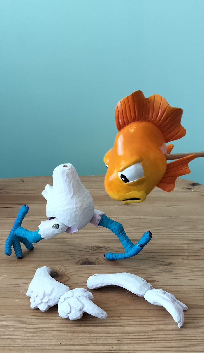 24-FISHBIRDpuppet-by-elinap Affen the Wooden rod Puppet by elinap